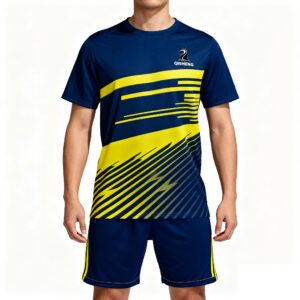 球服反推与改写-(10) 2025-2026 New Collection Blue and yellow color-blocked stripes Casual Sports Tracksuit Custom